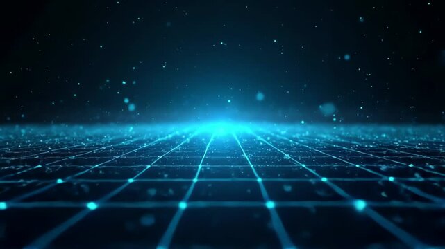 Holographic grid animation with floating data particles