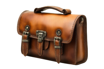 Vintage Leather Satchel Messenger Bag for Men Women Handmade Brown Leather Briefcase Portfolio on transparent background