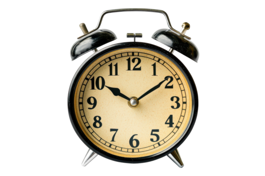 Vintage alarm clock photo time concept retro black bell clock ten o clock nostalgia deadline on transparent background