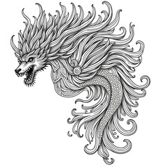 A black and white animal illustration line art of a coloring page 