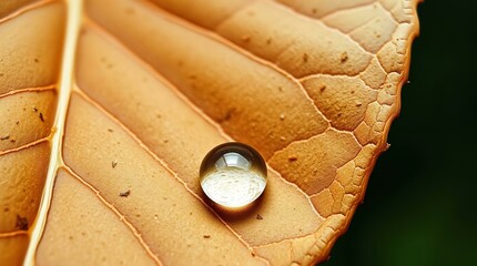 Autumn Leaf with Water Droplet – Ideal for Seasonal Marketing, Organic Product Ads, Nature Blogs, Eco Poster Designs, and Mindfulness Campaigns
