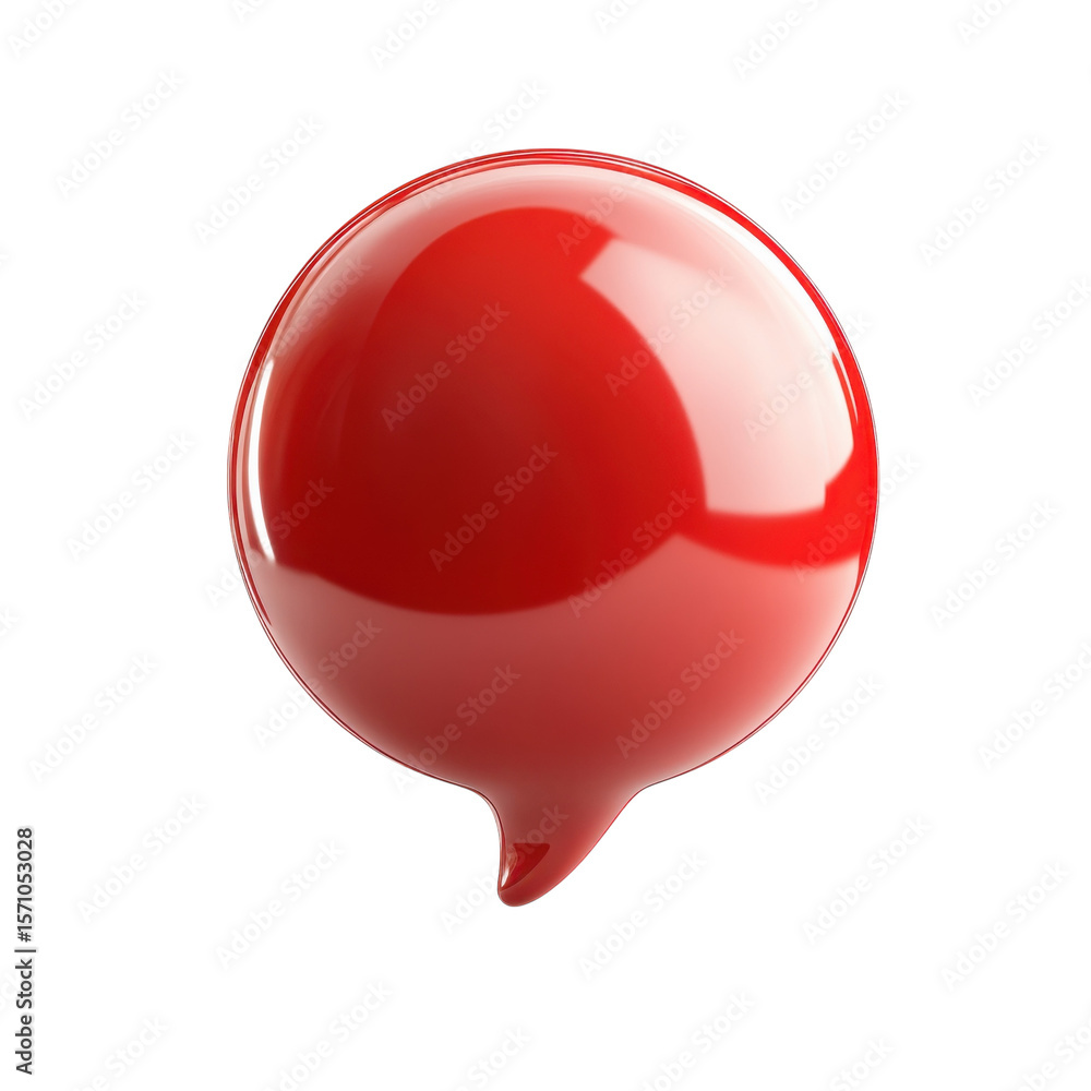 Poster glossy red speech bubble message notification icon communication alert on transparent background