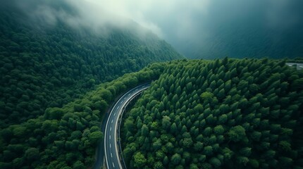 Scenic Forest Road in Morning Fog – Perfect for Travel Ads, Eco Tourism Brochures, Landscape Prints, Adventure Blogs, and Nature Retreat Campaigns