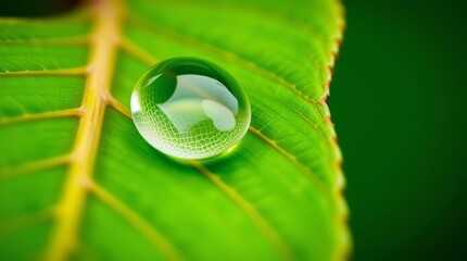 Water Droplet on Leaf – Perfect for Eco Branding, Wellness Ads, Nature Blogs, Organic Product Packaging, and Environmental Campaigns