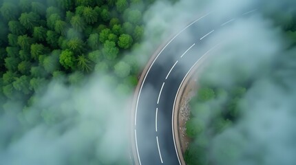 Scenic Forest Road in Morning Fog – Perfect for Travel Ads, Eco Tourism Brochures, Landscape Prints, Adventure Blogs, and Nature Retreat Campaigns