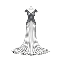 A black and white dress illustration line art of a coloring page
