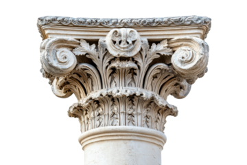 Antique Architectural Column Isolated Detailed Stone Carving Historical Ornament Classic on transparent background