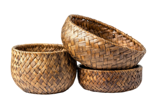 Woven Baskets Still Life Photography Bohemian Style Decor Rustic Home Accents Crafting and on transparent background