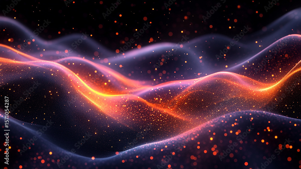 Wall mural dreamy abstract art with glittering dust. modern wavy pattern with illuminated edges.