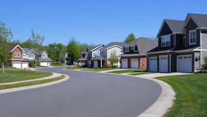 American Suburban Lifestyle with Clean Streets and Yards