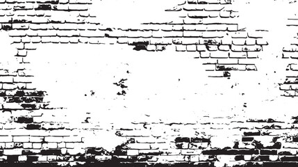Black and white distressed brick wall with peeling paint and grunge texture in a horizontal view