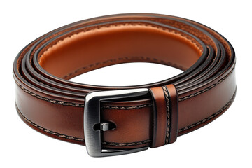 Brown Leather Belt with Silver Buckle Fashion Accessory Elegant Style Classic Look Wardrobe on transparent background