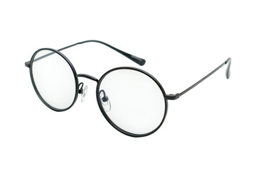 Round Sunglasses Still Life Circle Lens Eyewear Fashion Modern Design Black Metallic Frame on transparent background
