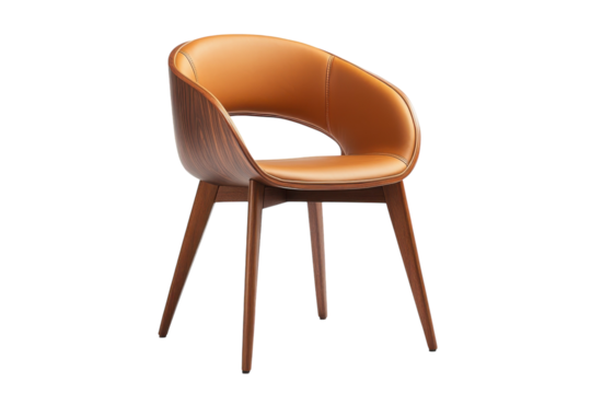 Contemporary Armchair Design Leather Upholstery Wood Frame Modern Furniture Living Room on transparent background