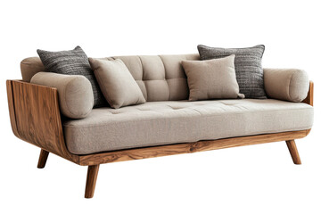 Designer Sofa with Cushions and Wooden Frame Home Decor Living Room Furniture Style Couch on transparent background