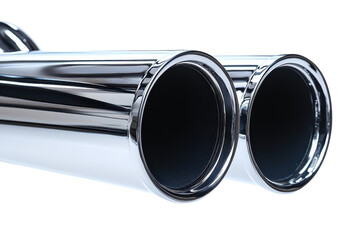 Dual Chrome Exhaust Pipes Automotive Performance Car Tuning Customization Vehicle Accessories on transparent background