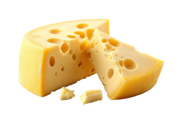 Swiss Cheese Wedge Delight Transparent Background A Slice of Dairy Perfection Close Up Still Life Yellow Appetizing