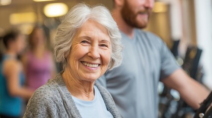 Elderly woman smiling while receiving physical therapy