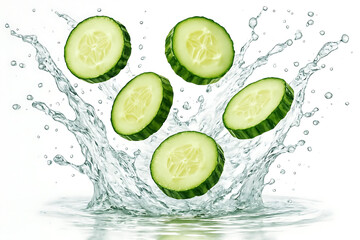 Sliced cucumber splash in water