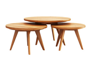 Wooden Nesting Table Set Round Minimalist Scandinavian Design Coffee Tables Modern Home on transparent background
