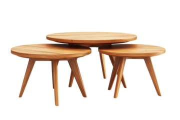 Wooden Nesting Table Set Round Minimalist Scandinavian Design Coffee Tables Modern Home on transparent background
