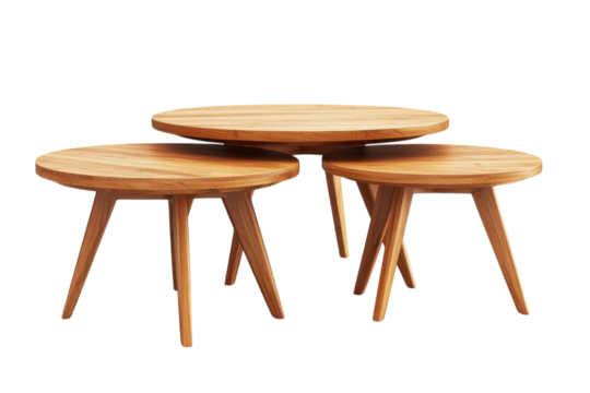 Wooden Nesting Table Set Round Minimalist Scandinavian Design Coffee Tables Modern Home on transparent background