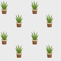 Fototapeta premium Clean seamless pattern with aloe vera in terracotta pots on light background. Ideal for skincare packaging, fabric design, and organic health products.
