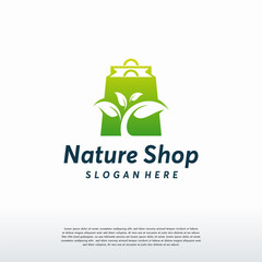 Fototapeta premium Nature Shop logo designs vector, Leaf and Shopping Bag logo