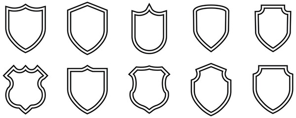 set of shields, shield, shape, protection, vector stock. 
