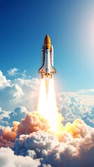 Fototapeta premium Pixelated Spacecraft Launch Through Clouds