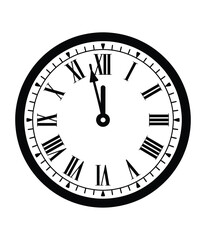 Vintage Roman numeral clock isolated on white background. Old fashion vintage clock front line art vector icon for apps and websites. Vector illustration