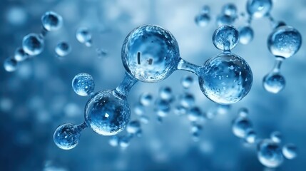 Models of hydrogen molecules floating against blue background - H2 scientific element