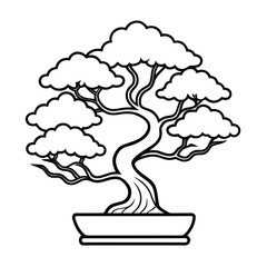bonsai tree outline vector on white background