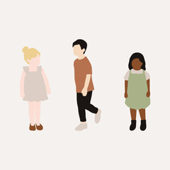 flat minimal children male and female vector illustration in summer spring clothing concept isolated set collection. For architecture rendering, graphic design, info graphic, media