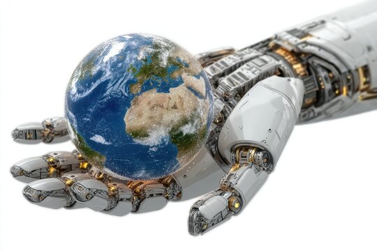 Robot Ai and holding Earth planet