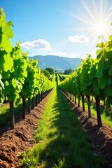 Naklejka premium Sun-Drenched Chardonnay Vineyard Ready for Harvest Lush Grapevines Stretching Across Picturesque Landscape