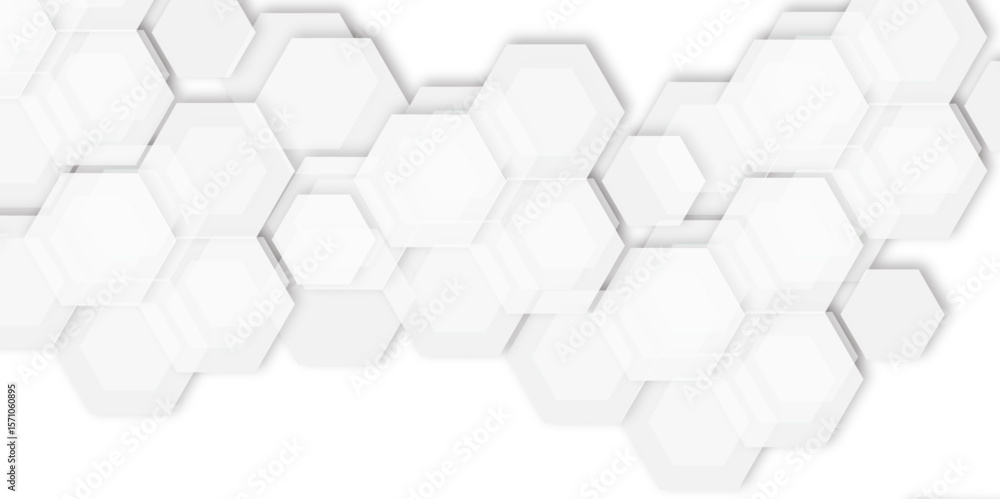 Poster abstract light grey and white hexagon 3d effect pattern with shadow seamless texture background. use