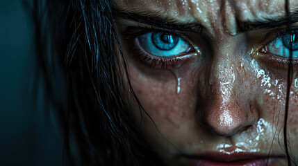 Close-up tearful portrait, raw heartbreak, deep emotional intensity