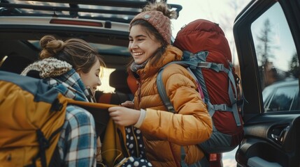 Gen Z friends packing a car on a roadtrip