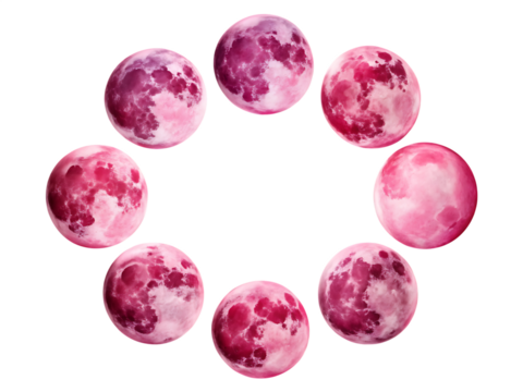 Cycle Moon Pink Phases Isolated with Clipping Path On White Background, PNG