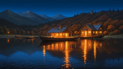 Fototapeta premium Dreamy Lake View Homes: Tranquility by the Water Vol.10