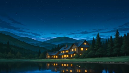 Fototapeta premium Dreamy Lake View Homes: Tranquility by the Water Vol.08