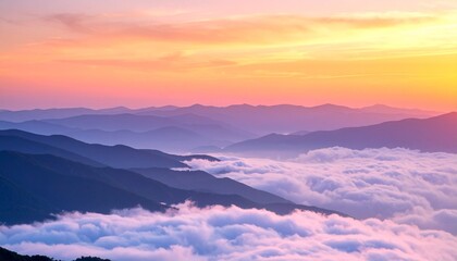 Obraz premium Sunset-inspired abstract cloud forms, layers of apricot, blush, and purple haze blending smoothly across the landscape
