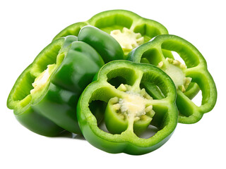 Green pepper slices  isolated on white background, PNG