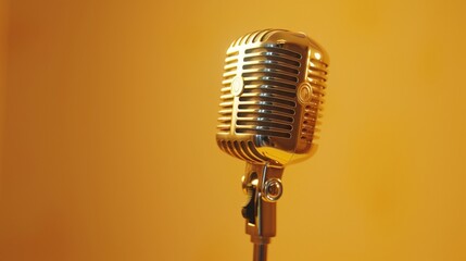 gold microphone on yellow background