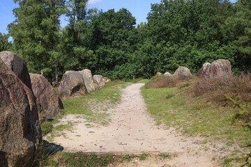 Megalithic tomb "Glaner Bride 1" build on the west bank of the hunte river, Wildeshauser Geest Nature Park, Lower Saxony - Germany