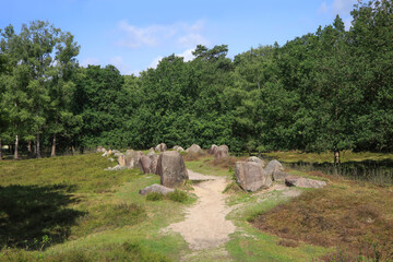 Megalithic tomb "Glaner Bride 1"  build on the west bank of the hunte river, Wildeshauser Geest Nature Park, Lower Saxony - Germany