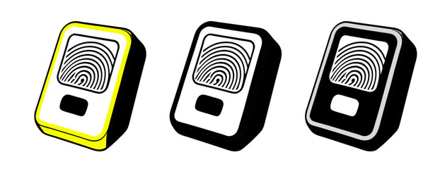 Fingerprint scanner device icon in colorful and monochrome designs, for identification and security access