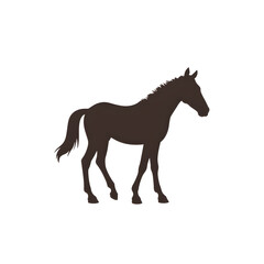 Brown silhouette of a horse standing and walking on transparent background  