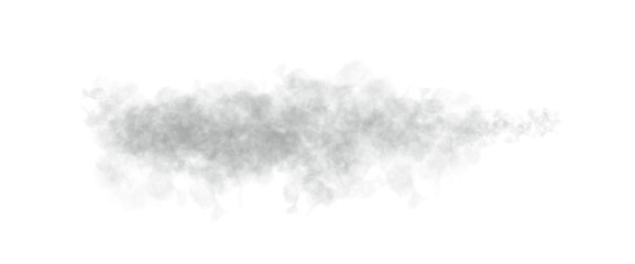 White grey black smoke cloud transparent PNG. Realistic smoky mist texture. Foggy haze vapor trail. Soft dense smog effect. Wispy steam puff. Air pollution dust particle overlay element